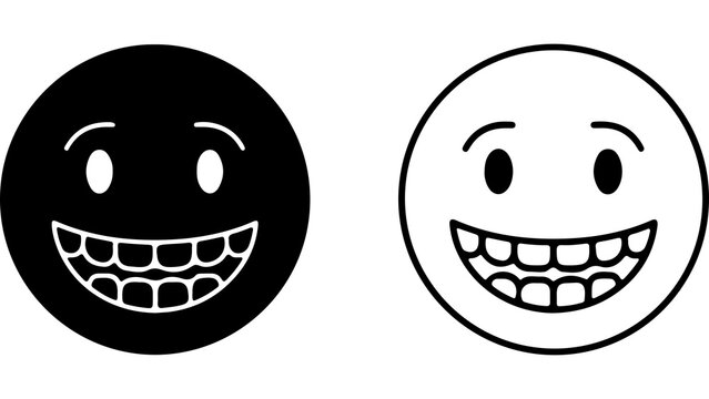 Black And White Grinning Emoticon Face Icons