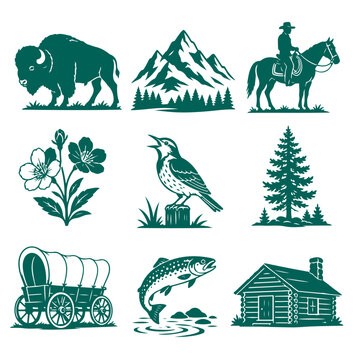 vector isolated green color Montana traditional cultural symbols