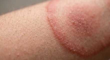Fototapeta premium Extreme macro shot of an erythema migrans rash or bulls-eye pattern on human skin caused by a tick bite