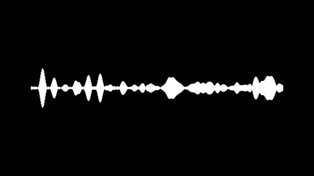 Futuristic white audio pulse waveform animation, white sound wave frequency on black screen,  abstract music equalizer motion graphics, seamless studio recording display, 4k video.