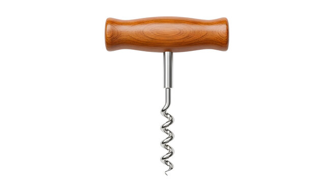 Classic metal corkscrew with wooden handle as PNG asset