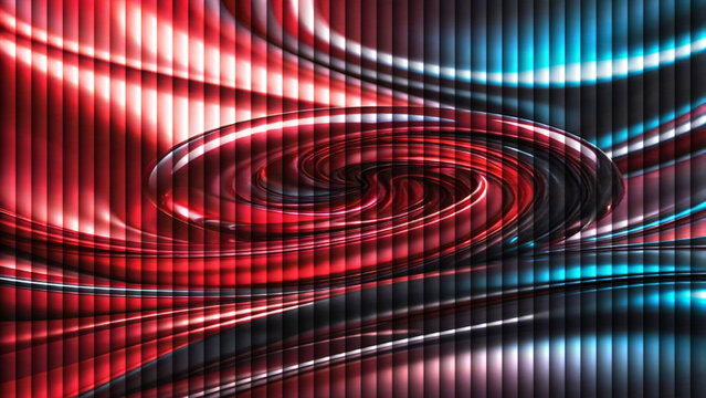 Abstract red and blue spiral tunnel with geometric light motion and textured digital space pattern wallpaper