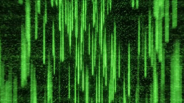 Green vertical data streams falling on black background.