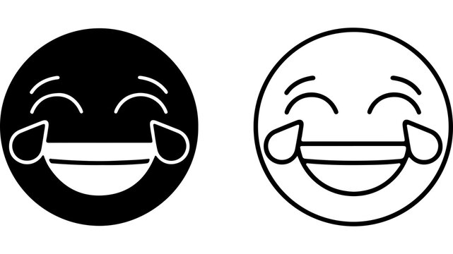 Black and White Crying Laughing Face Emoji Icons