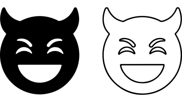 Laughing Devil Horns Emoji Icon Set