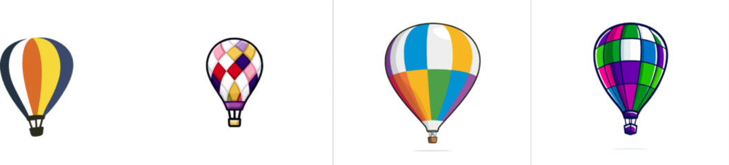 Naklejka premium A whimsical hot air balloon, crafted from a vibrant patchwork quilt design, floats against a stark white background in bold, clean lines with high contrast for vector tracing