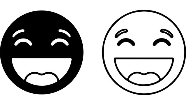 Black and White Laughing Emoticon Vector Set