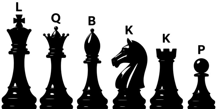 Chess Pieces Set with Black King, Queen, Bishop, Knight, Rook, and Pawn Featuring Game, Board, Strategy with Checkmate and Chessboard Elements, Clean