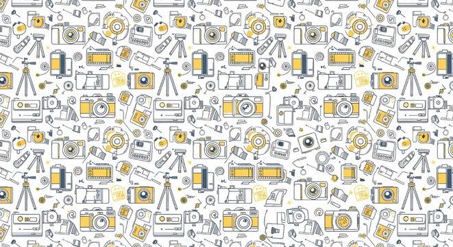 Seamless pattern of various photographic cameras and equipment