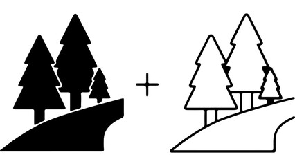 Solid and Outline Pine Forest Icon Set © Jamal