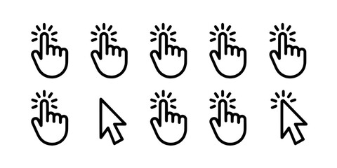 Fototapeta premium Cursors Hand Drawn Set with Black Lines and Mouse Click Effects Featuring Cursor, Vector, Graphic with Icon and Collection Elements for Computer,
