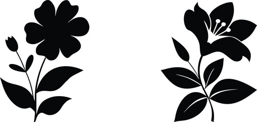 Obraz premium Floral silhouette set with blooming lily and wildflower stems isolated on transparent background for nature decoration.
