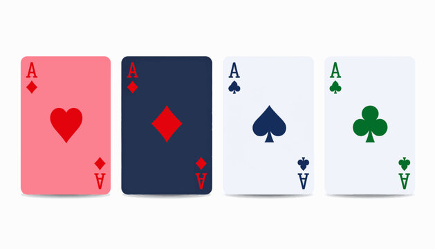 Four aces from a deck of cards hearts, diamonds, spades, and clubs