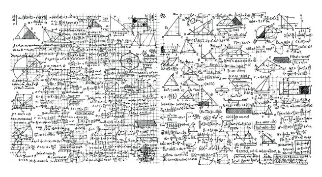 mathematical equations on whiteboard handwritten mathematics formulas geometry algebra calculus