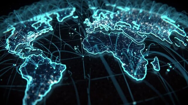 Luminous Global Digital Network Illustrating Seamless Worldwide Data Transfer and Advanced Communication Pathways Across Continents