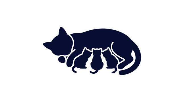Silhouette icon of a mother cat nursing her kittens