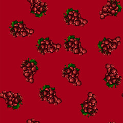 Fototapeta premium pattern grape bunch red hand drawn. green fruit, vine food, wine fresh, berry purple, leaf autumn grape bunch red vector sketch illustration