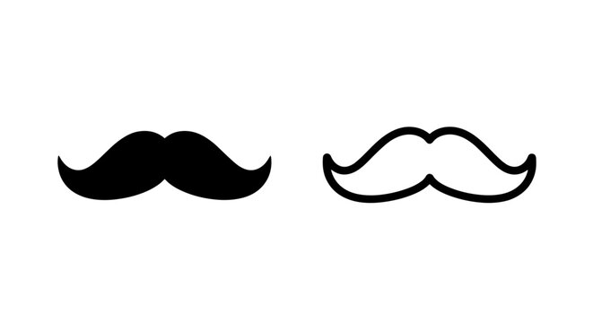 Black and white full beard icons with mustache in solid and outline styles