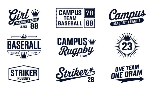 Vintage collegiate sports t-shirt logos and typography emblems vector set.