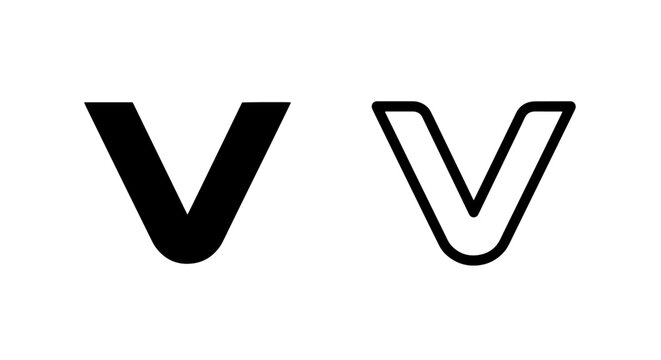 Letter 'V' icon in solid black and outline, versatile for branding, alphabet, and design elements