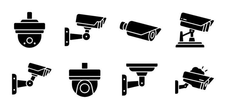 Security Camera Icons, Surveillance Systems, CCTV Equipment Set