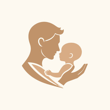 Minimalist silhouette of a father holding his baby.