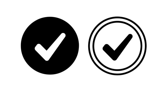 Modern circular check mark icon set for status confirmation, showing completion and validated success.