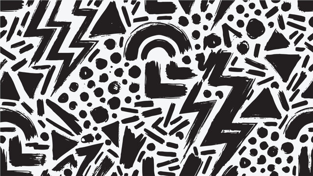 Bold geometric Memphis style seamless pattern for retro fashion textiles, packaging design, and statement stationery products