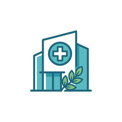 Fototapeta premium Modern hospital building icon with medical cross.