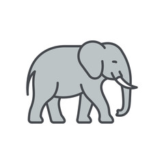 Fototapeta premium Simple gray elephant character illustration with thick outlines.