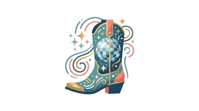 Decorative Cowboy Boot with Celestial and Swirling Designs.