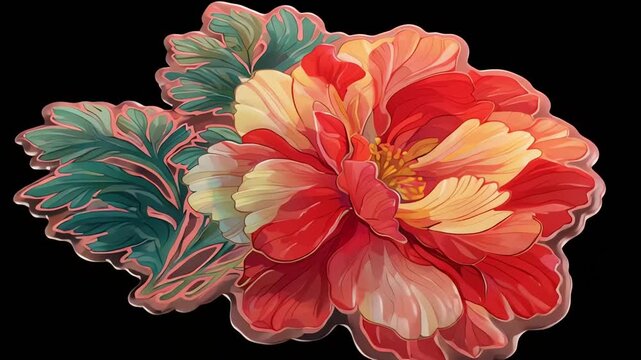 Close up of colorful flower embroidery design on fabric.