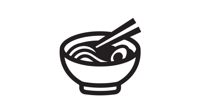 Ramen bowl icon featuring noodle soup with chopsticks in a simple bold black vector graphic design