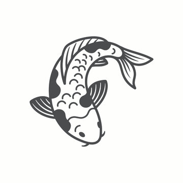 Minimalist black and white koi fish vector illustration.