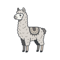 Naklejka premium Decorated llama with patterned saddle cloth illustration.