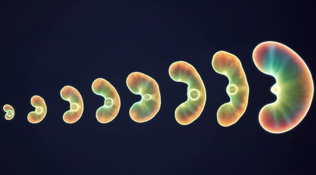 Fertilization and Process concept ,early embryo development sequence post showing growth stages with colorful gradient dark