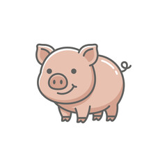 Fototapeta premium Cute cartoon pink pig illustration side view.