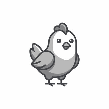 Cute cartoon chicken bird character illustration in line art.