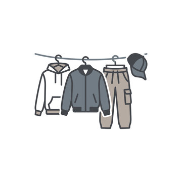 Casual apparel hanging on a laundry line.