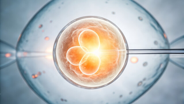 IVF and Embryo concept ,glowing embryo cell division microscopic view fertilization process medical procedure laboratory