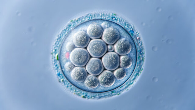 IVF and Embryo concept ,embryo morula stage micrograph style with cells dividing early development process microscope