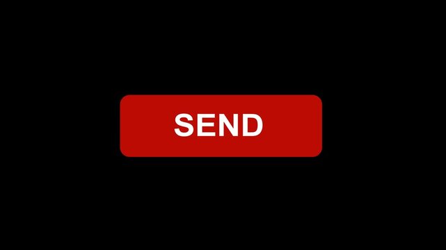 Interactive red send button with animated mouse cursor clicking for digital communication, email marketing, web interface and user experience call to action