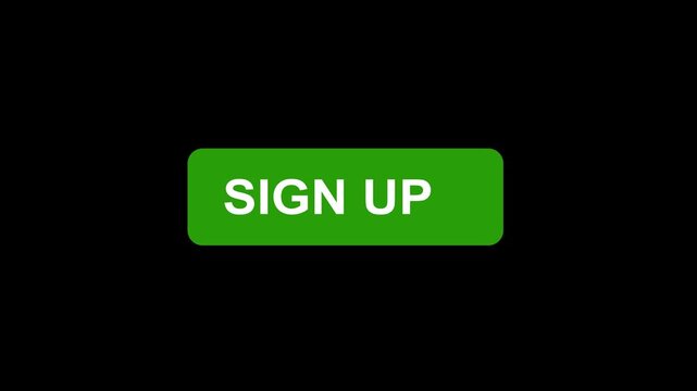 Animated green sign up button with mouse cursor clicking interaction for digital marketing, website ui, e-commerce conversion, user registration, and online