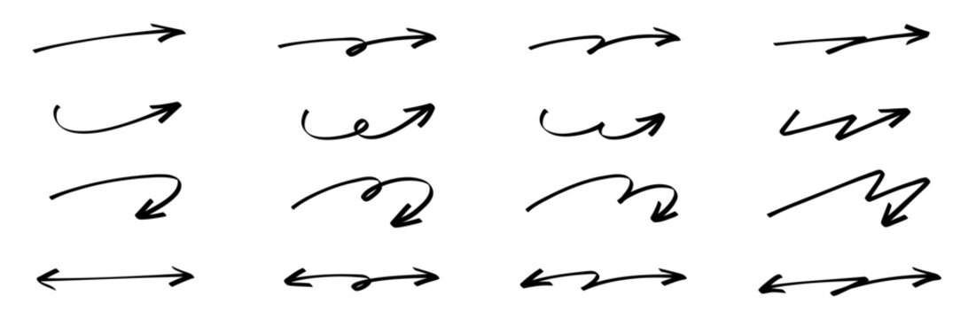手書きの矢印セット 黒のサインペン風のシンプルなあしらい