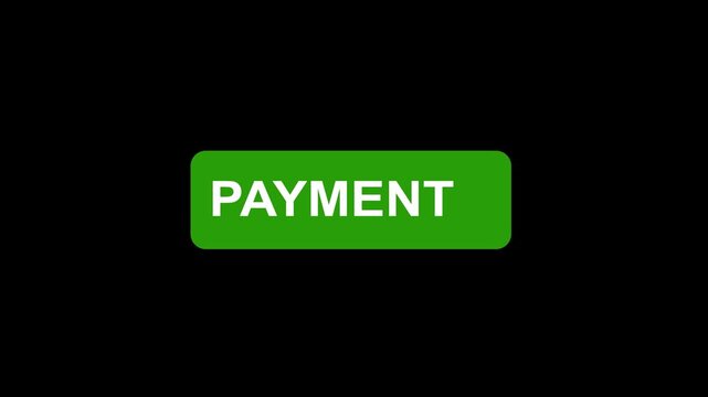 Green payment button clicked by computer mouse cursor for online e-commerce transaction processing and digital financial checkout interface animation on black background