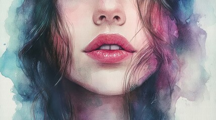 Fototapeta premium watercolor portrait of a woman with long hair
