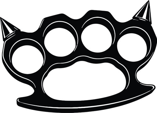 Brutal black knuckleduster, metal self-defense weapon, brutalist brutal fist, sharp spikes