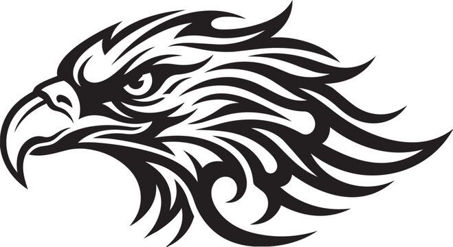 Eagle Head, Black, Vector Illustration, Tattoo Style, Wildlife Icon, Graphic Design Element