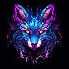 Fototapeta premium Neon fox pattern animal purple.