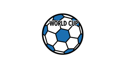 Obraz premium Blue and white soccer ball with world cup text overlay